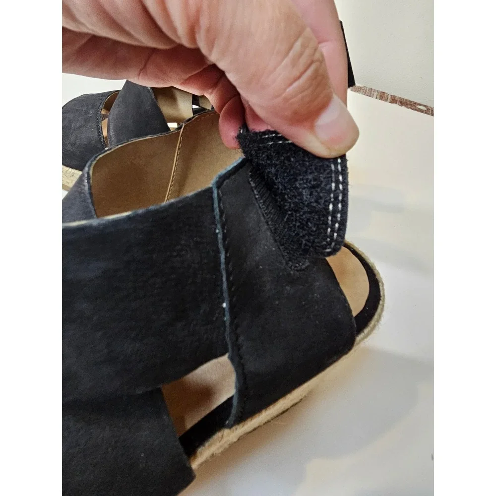 Soul Naturalizer Oshay Black Leather Espadrille Wedge Sandals Womens 7M